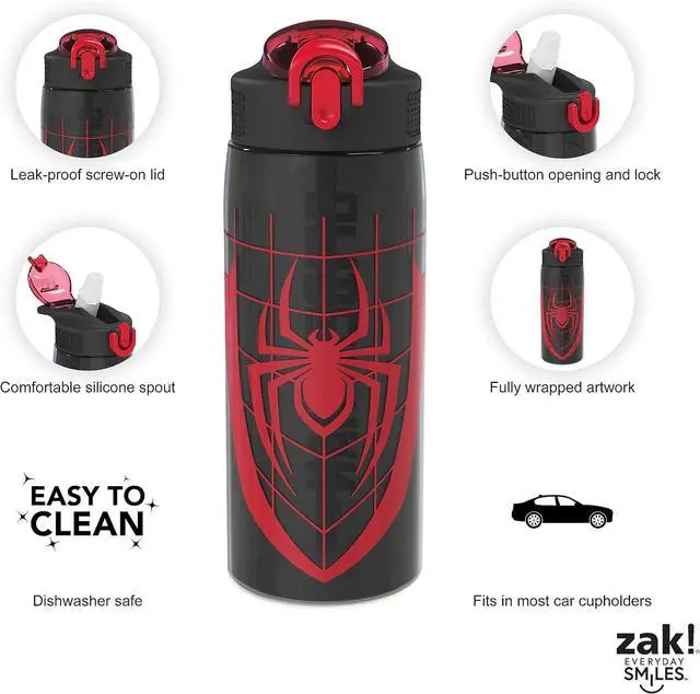 Alt view image 3 of 7 - Zak Designs Marvel Spider-Man Water Bottle For School or Travel, 25 oz Durable Plastic Water Bottle With Straw, Handle, and Leak-Proof, Pop-Up Spout Cover (Spider-Man)