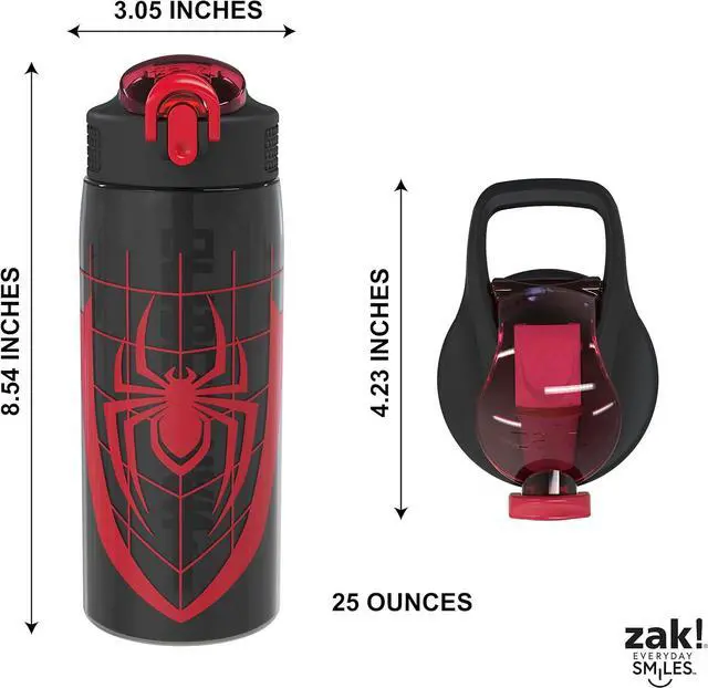 Alt view image 4 of 7 - Zak Designs Marvel Spider-Man Water Bottle For School or Travel, 25 oz Durable Plastic Water Bottle With Straw, Handle, and Leak-Proof, Pop-Up Spout Cover (Spider-Man)