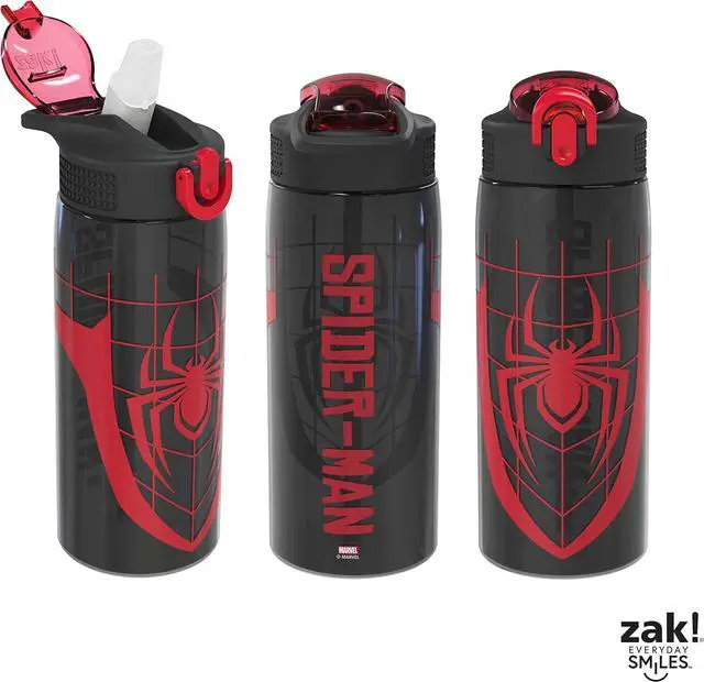 Alt view image 5 of 7 - Zak Designs Marvel Spider-Man Water Bottle For School or Travel, 25 oz Durable Plastic Water Bottle With Straw, Handle, and Leak-Proof, Pop-Up Spout Cover (Spider-Man)