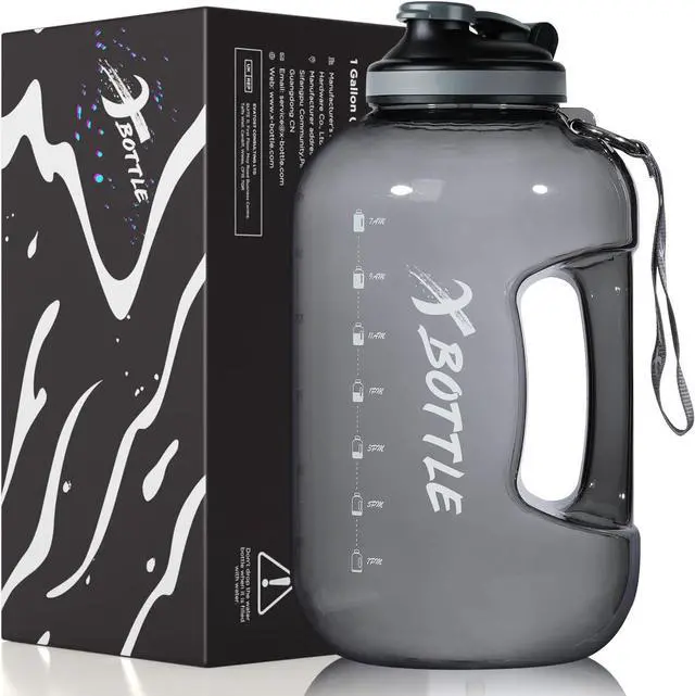 Main image of 1 Gallon Water Bottle with Chug lid, BPA Free Dishwasher Safe 128oz Large Water Bottle with Motivational Time Marker and Handle Leak-proof Big Water Jug for Camping Sports Workouts (chug lid)