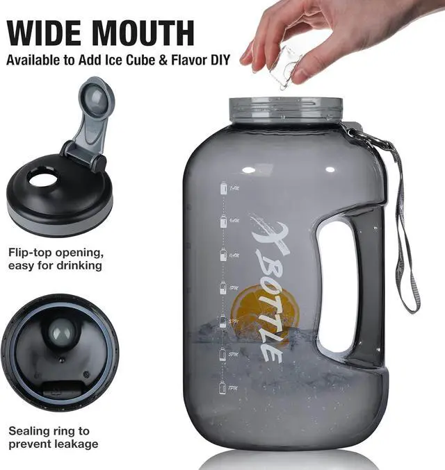 Alt view image 2 of 6 - 1 Gallon Water Bottle with Chug lid, BPA Free Dishwasher Safe 128oz Large Water Bottle with Motivational Time Marker and Handle Leak-proof Big Water Jug for Camping Sports Workouts (chug lid)