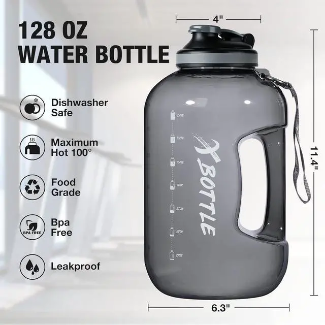 Alt view image 3 of 6 - 1 Gallon Water Bottle with Chug lid, BPA Free Dishwasher Safe 128oz Large Water Bottle with Motivational Time Marker and Handle Leak-proof Big Water Jug for Camping Sports Workouts (chug lid)
