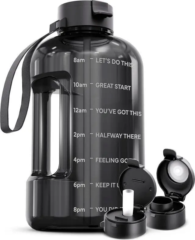 Main image of AQUAFIT 1 Gallon Water Bottle with Time Marker - Straw & Chug Lid - BPA Free Big Water Bottle with Straw - Gym Water Bottle with Handle - Motivational 1 Gallon Water Jug (128 oz, Gray)