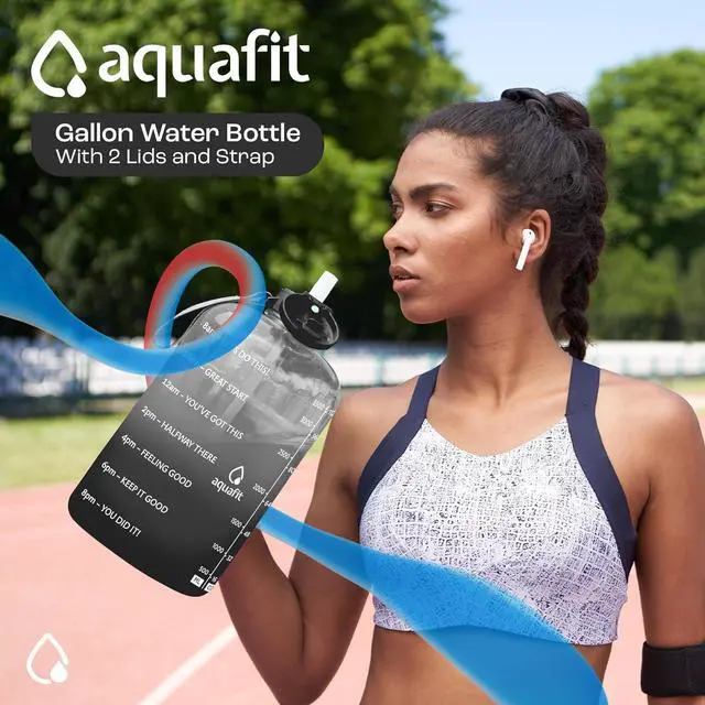 Alt view image 3 of 6 - AQUAFIT 1 Gallon Water Bottle with Time Marker - Straw & Chug Lid - BPA Free Big Water Bottle with Straw - Gym Water Bottle with Handle - Motivational 1 Gallon Water Jug (128 oz, Gray)