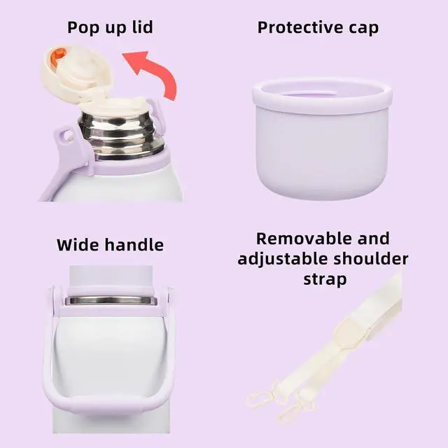 Alt view image 3 of 6 - BJPKPK Insulated Water Bottle 40oz Stainless Steel Water Bottles with Handle and Lid Dishwasher Safe Metal Thermos for Sports,Purple Pearl