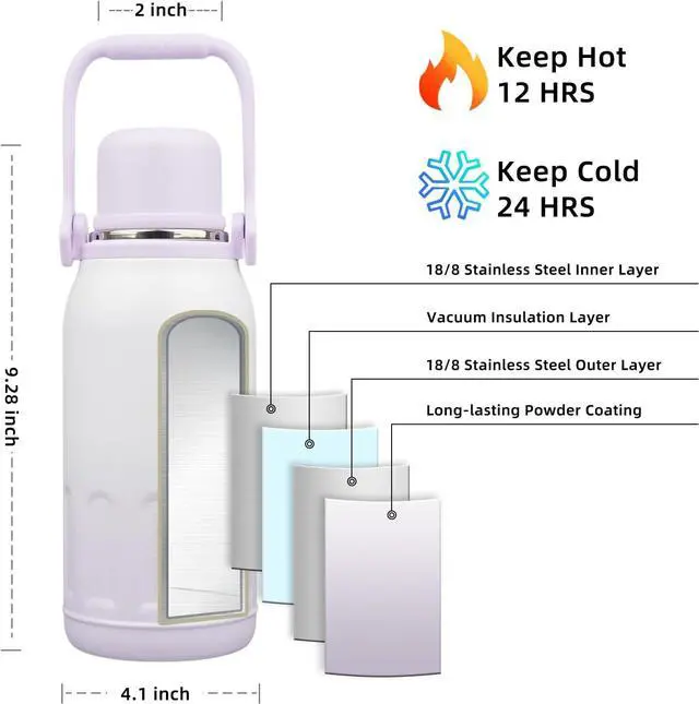 Alt view image 2 of 6 - BJPKPK Insulated Water Bottle 40oz Stainless Steel Water Bottles with Handle and Lid Dishwasher Safe Metal Thermos for Sports,Purple Pearl