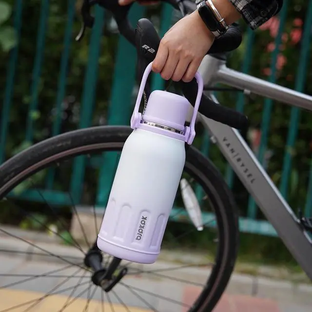 Alt view image 5 of 6 - BJPKPK Insulated Water Bottle 40oz Stainless Steel Water Bottles with Handle and Lid Dishwasher Safe Metal Thermos for Sports,Purple Pearl