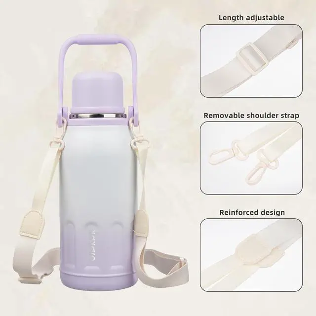 Alt view image 4 of 6 - BJPKPK Insulated Water Bottle 40oz Stainless Steel Water Bottles with Handle and Lid Dishwasher Safe Metal Thermos for Sports,Purple Pearl