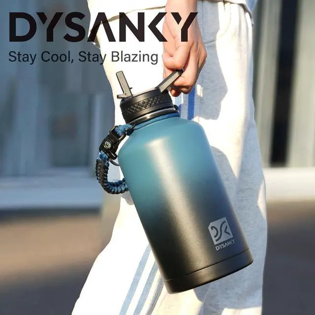 Alt view image 4 of 7 - Insulated Water Bottle | Thickened Stainless Steel Vacuum Metal Thermos | Portable Sports Half Gallon Large Water Jug for Gym and Hiking with Straw, Carrier Bag, Handle Strap | BPA-Free 64 oz