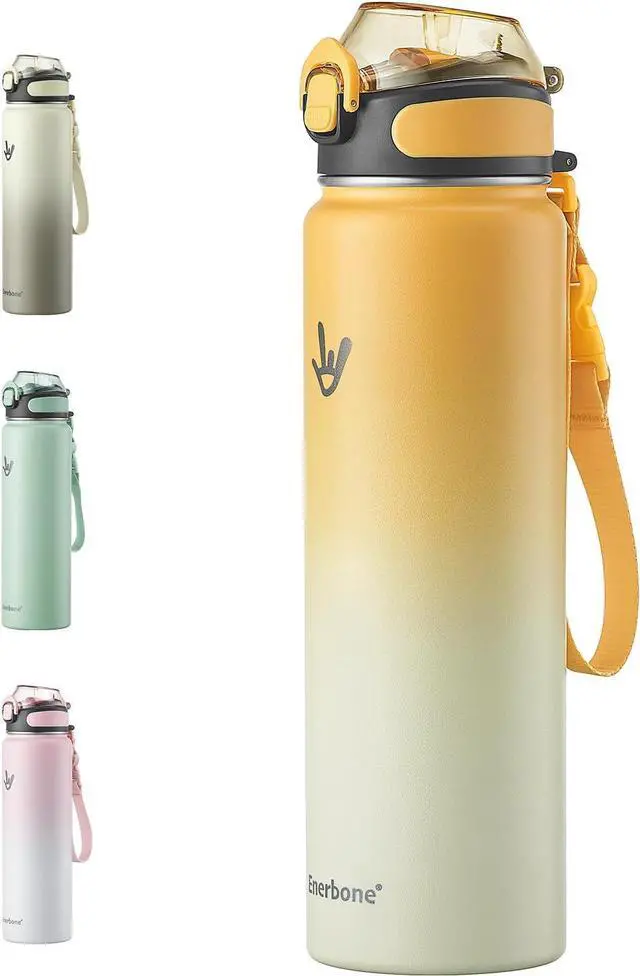 Main image of Enerbone Insulated Water Bottle, 32 oz Stainless Steel Water Bottles with Carrying Strap, Double-Wall Vacuum Insulation Thermos, Leakproof Sports Bottle with Straw, Keep Drinks Hot or Cold for Hours
