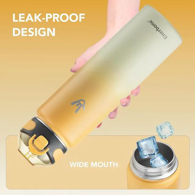 Alt view image 6 of 7 - Enerbone Insulated Water Bottle, 32 oz Stainless Steel Water Bottles with Carrying Strap, Double-Wall Vacuum Insulation Thermos, Leakproof Sports Bottle with Straw, Keep Drinks Hot or Cold for Hours