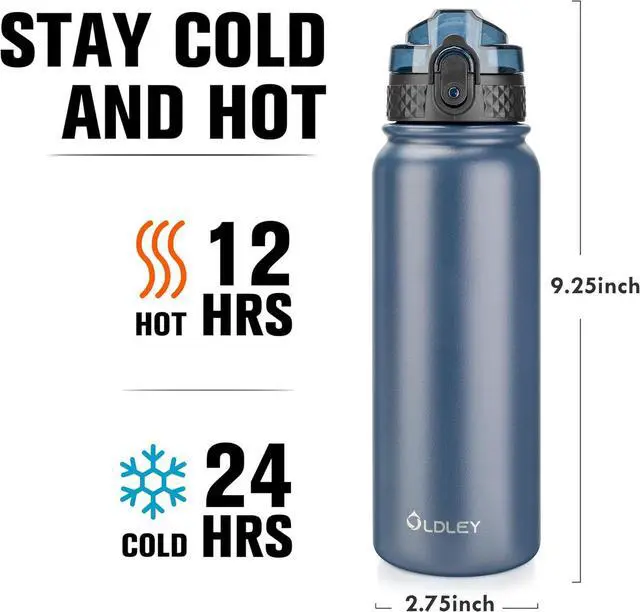 Alt view image 3 of 6 - Oldley Insulated Water Bottle 20oz Water Bottles with Straw, Stainless Steel Water Bottle with 3 Lids, Double Wall Vacuum Bottels for Adults Kids,Leak-Proof Sport Bottles for School Travel, Navy Blue