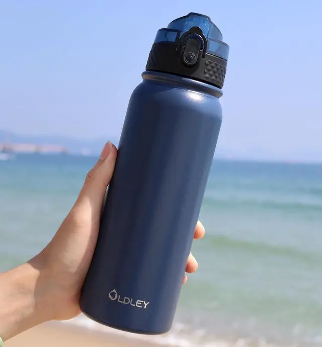 Alt view image 6 of 6 - Oldley Insulated Water Bottle 20oz Water Bottles with Straw, Stainless Steel Water Bottle with 3 Lids, Double Wall Vacuum Bottels for Adults Kids,Leak-Proof Sport Bottles for School Travel, Navy Blue