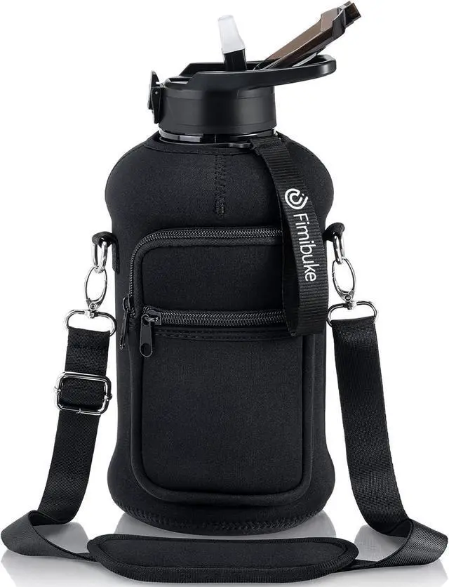 Main image of Fimibuke Half Gallon Water Bottle with Sleeve 64 OZ Water Bottle with Handle & Straw Leakproof Motivational Sports Gym Water Bottle with Time Marker BPA Free Water Jug with Reusable Neoprene Holder