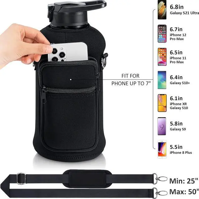 Alt view image 2 of 7 - Fimibuke Half Gallon Water Bottle with Sleeve 64 OZ Water Bottle with Handle & Straw Leakproof Motivational Sports Gym Water Bottle with Time Marker BPA Free Water Jug with Reusable Neoprene Holder