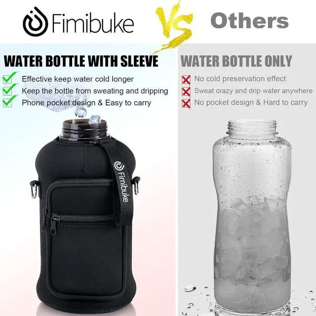 Alt view image 3 of 7 - Fimibuke Half Gallon Water Bottle with Sleeve 64 OZ Water Bottle with Handle & Straw Leakproof Motivational Sports Gym Water Bottle with Time Marker BPA Free Water Jug with Reusable Neoprene Holder