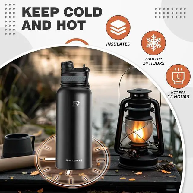 Alt view image 2 of 7 - ROCKBROS Insulated Water Bottle with Straw, Stainless Steel Sports Water Cup Flask Leak Proof with Handle Keep Warm and Cold for Hiking, Cycling, Bike Travel, School Sports, Gym