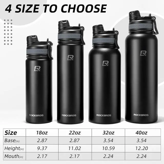 Alt view image 6 of 7 - ROCKBROS Insulated Water Bottle with Straw, Stainless Steel Sports Water Cup Flask Leak Proof with Handle Keep Warm and Cold for Hiking, Cycling, Bike Travel, School Sports, Gym