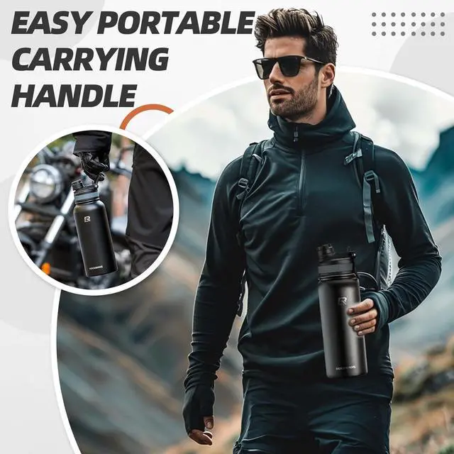 Alt view image 7 of 7 - ROCKBROS Insulated Water Bottle with Straw, Stainless Steel Sports Water Cup Flask Leak Proof with Handle Keep Warm and Cold for Hiking, Cycling, Bike Travel, School Sports, Gym