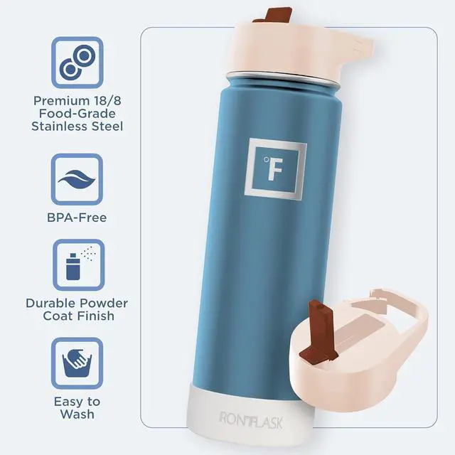 Alt view image 5 of 7 - IRON °FLASK Camping & Hiking Hydration Flask with Straw Lid & Boot - Stainless Steel, Double Walled & Vacuum Insulated Water Bottle - Leak Proof & BPA Free (Azure Mist, Straw - 22 oz)
