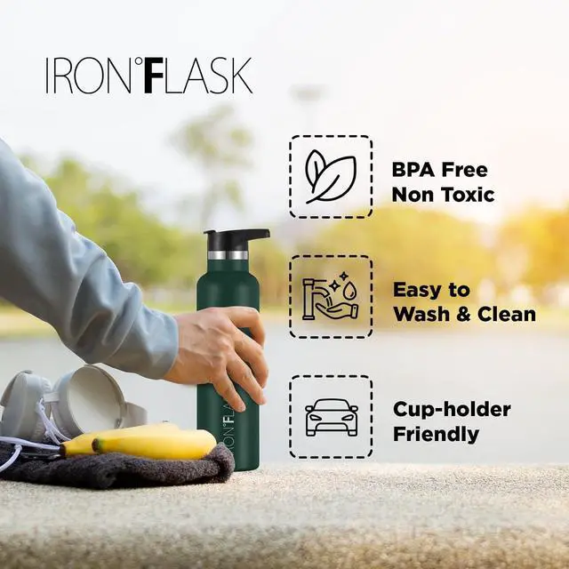 Alt view image 4 of 7 - IRON °FLASK Camping & Hiking Hydration Canteens - 3 Lids (Narrow Spout Lid) Leak Proof Vacuum Insulated Stainless Steel - Hot & Cold Double Walled Sports Water Bottle - Dark Pine, 24 Oz