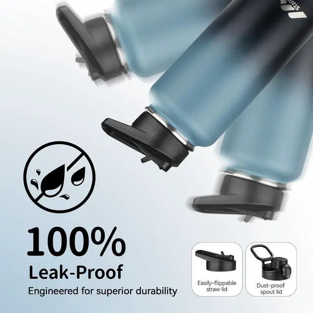 Alt view image 5 of 6 - StarSpeed 32oz Insulated Water Bottle with Straws & 2 Lids, Stainless Steel Double Walled Vacuum Water Flask, Wide Mouth Sports Water Bottle for Gym Camping Hiking, Indigo Black