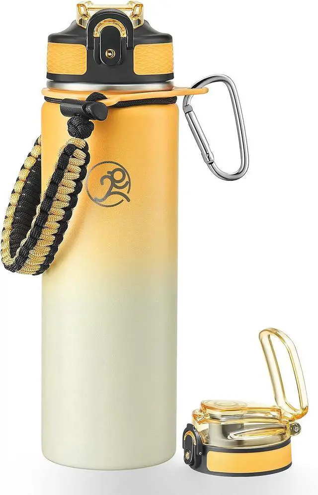 Main image of GOSWAG Insulated Sports Water Bottle, 24oz 2 Lids(with Straw/No Straw), Stainless Steel Water Bottles with Paracord Handle, Insulated Thermos with Double-Wall Vacuum Insulation