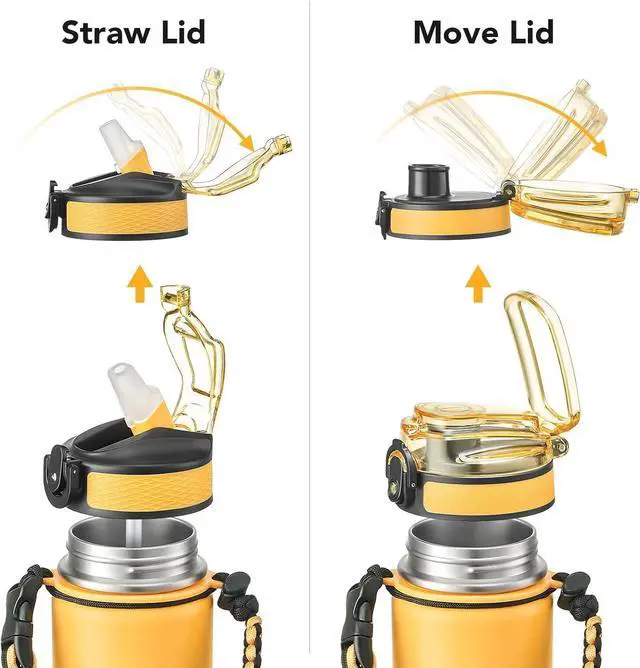 Alt view image 4 of 6 - GOSWAG Insulated Sports Water Bottle, 24oz 2 Lids(with Straw/No Straw), Stainless Steel Water Bottles with Paracord Handle, Insulated Thermos with Double-Wall Vacuum Insulation