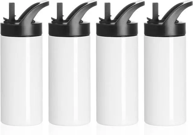 Main image of PYD Life 4 Pack Sublimation Sports Kids Water Bottle Blanks 16 OZ White Stainless Steel Vacuum Flask Tumblers Cups with Sippy Up Lid and Straw for Tumbler Heat Press Sublimation Printing