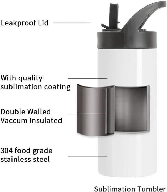 Alt view image 3 of 6 - PYD Life 4 Pack Sublimation Sports Kids Water Bottle Blanks 16 OZ White Stainless Steel Vacuum Flask Tumblers Cups with Sippy Up Lid and Straw for Tumbler Heat Press Sublimation Printing