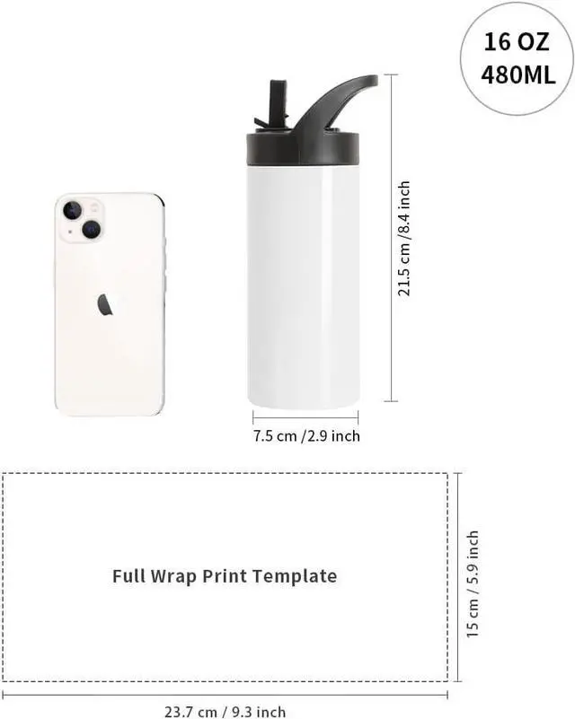 Alt view image 2 of 6 - PYD Life 4 Pack Sublimation Sports Kids Water Bottle Blanks 16 OZ White Stainless Steel Vacuum Flask Tumblers Cups with Sippy Up Lid and Straw for Tumbler Heat Press Sublimation Printing