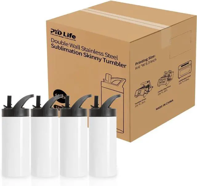 Alt view image 6 of 6 - PYD Life 4 Pack Sublimation Sports Kids Water Bottle Blanks 16 OZ White Stainless Steel Vacuum Flask Tumblers Cups with Sippy Up Lid and Straw for Tumbler Heat Press Sublimation Printing