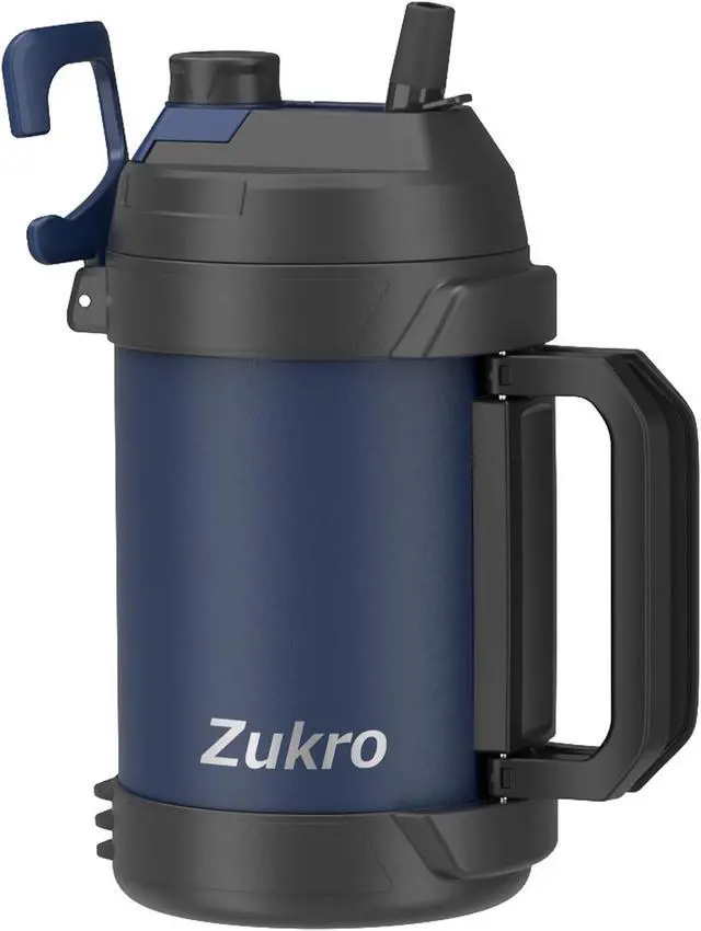 Main image of Zukro 1 Gallon Water Jug, One Gallon Large Triple Wall Insulated Metal Jug With Straw and Spout, No Sweat 128 oz Stainless Steel Sport Water Bottle Keeps Cold 48 Hours for Outdoors, Navy Blue