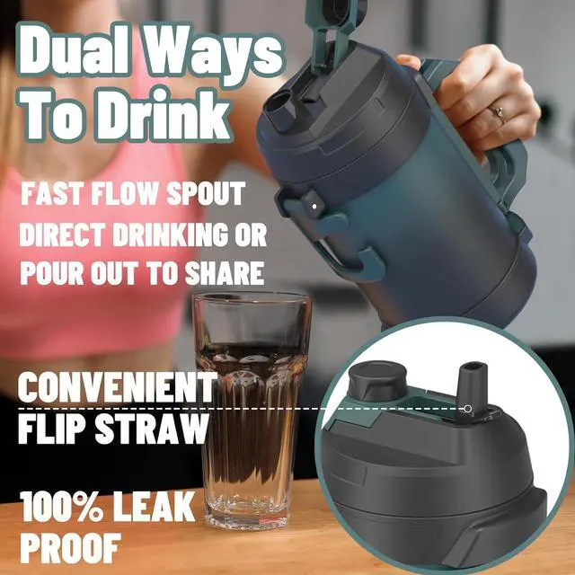 Alt view image 6 of 7 - Zukro 1 Gallon Water Jug, One Gallon Large Triple Wall Insulated Metal Jug With Straw and Spout, No Sweat 128 oz Stainless Steel Sport Water Bottle Keeps Cold 48 Hours for Outdoors, Navy Blue