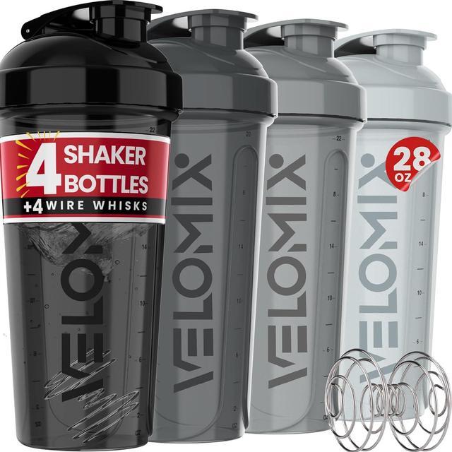 Main image of -4 PACK- 28 oz Protein Shaker Bottle for Protein Mixes - 4x Wire Whisk | Leak Proof Shaker Cups for Protein Shakes | Protein Shaker Bottle Pack | Protein Shake Cup(Silver Mix)