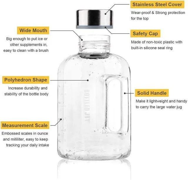 Alt view image 3 of 7 - VENNERLI Half Gallon Water Bottle with Handle BPA Free Sports Water Bottles 74oz Large Plastic Water Jug 2.2L Motivational for Outdoor Hiking Camping Running (Clear)