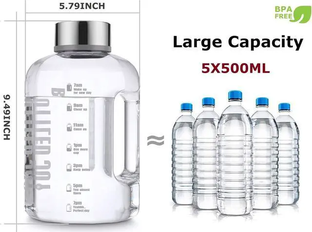 Alt view image 6 of 7 - VENNERLI Half Gallon Water Bottle with Handle BPA Free Sports Water Bottles 74oz Large Plastic Water Jug 2.2L Motivational for Outdoor Hiking Camping Running (Clear)