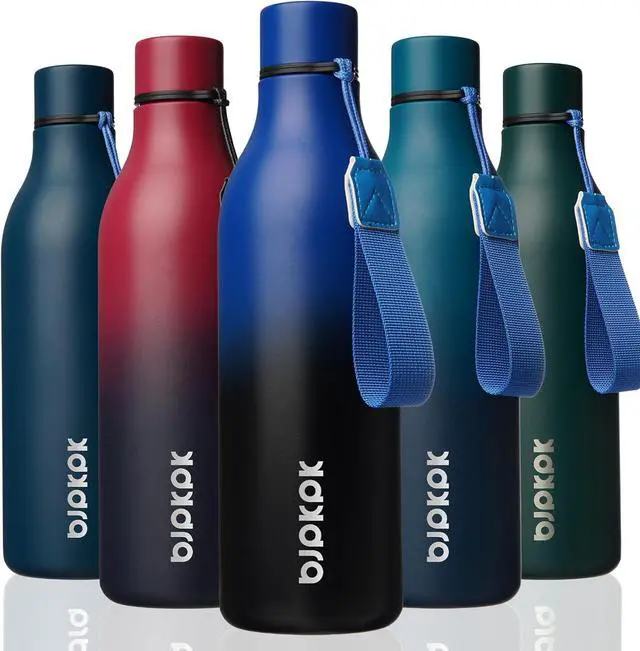 Main image of BJPKPK Insulated Water Bottles, 25 oz Stainless Steel Metal Water Bottle with Strap, BPA Free Leak Proof Thermo, Mugs, Flasks, Reusable Water Bottle for Sports & Travel, Blue Black