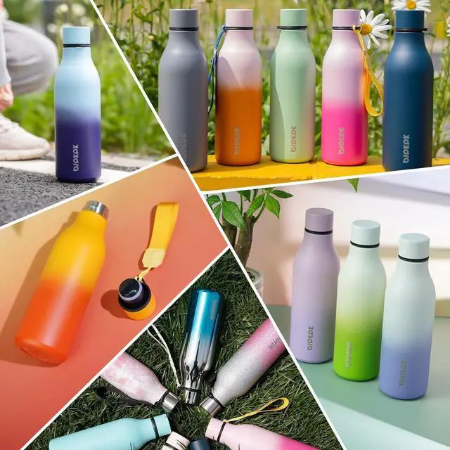 Alt view image 6 of 6 - BJPKPK Insulated Water Bottles, 25 oz Stainless Steel Metal Water Bottle with Strap, BPA Free Leak Proof Thermo, Mugs, Flasks, Reusable Water Bottle for Sports & Travel, Blue Black
