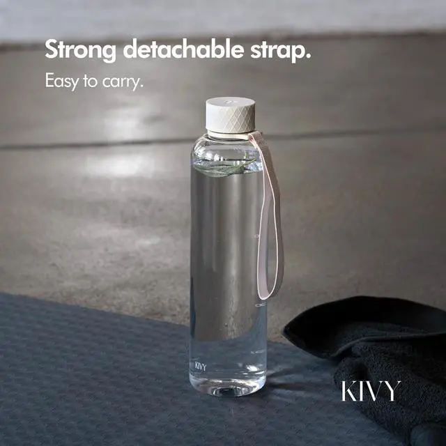 Alt view image 4 of 7 - KIVY Slim Water Bottle 32oz [Lightweight & Shatterproof] Fits Backpack & Cupholder for Travel, Sports, School, Gym - Clear water bottle with measurements - Transparent Tritan Beige - Dishwasher Safe