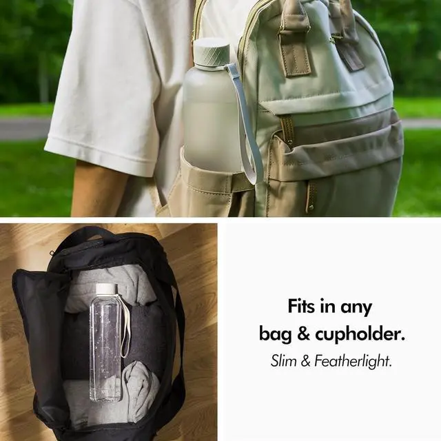 Alt view image 5 of 7 - KIVY Slim Water Bottle 32oz [Lightweight & Shatterproof] Fits Backpack & Cupholder for Travel, Sports, School, Gym - Clear water bottle with measurements - Transparent Tritan Beige - Dishwasher Safe