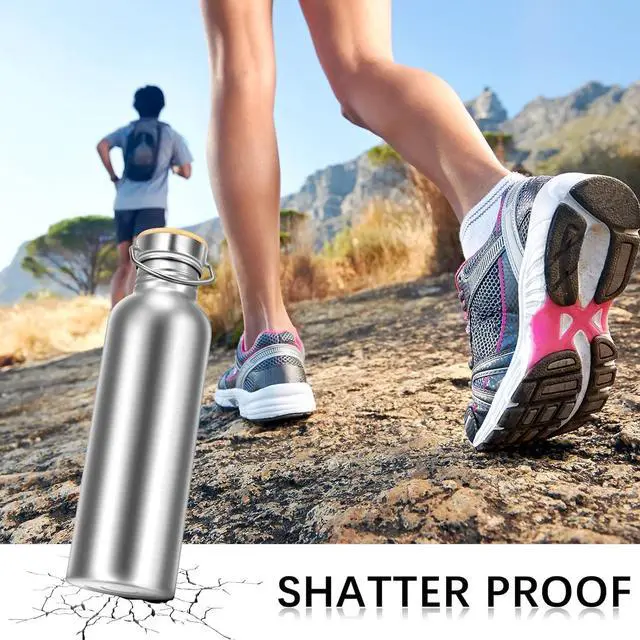 Alt view image 4 of 7 - 4 Pieces Camping Water Bottle Stainless Steel Large Metal Water Bottle with Handle and Bamboo Lid Leakproof Lightweight Single Wall Stainless Steel Sports Water Bottle (34 oz)