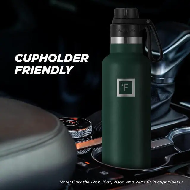 Alt view image 5 of 7 - IRON °FLASK Camping & Hiking Hydration Canteens - 3 Lids (Narrow Spout Lid) Leak Proof Vacuum Insulated Stainless Steel - Hot & Cold Double Walled Sports Water Bottle - Dark Pine, 24 Oz