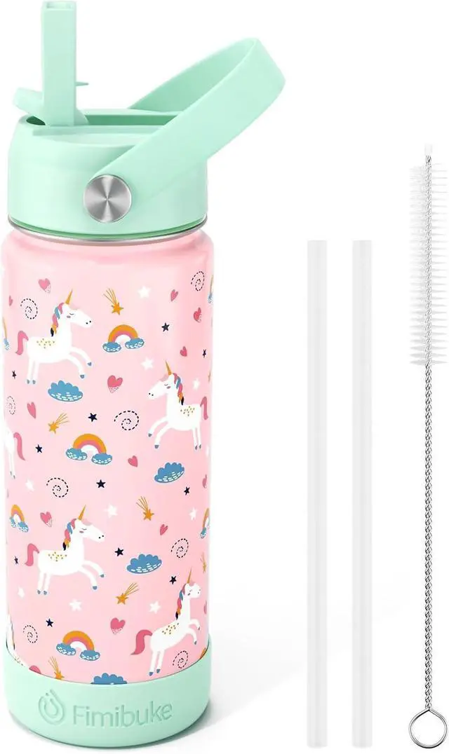 Main image of Fimibuke Kids Insulated Water Bottle, 18oz BPA FREE 18/8 Stainless Steel Kids Cup with Straw Travel Tumbler Double Wall Vacuum Leak Proof Toddler Water Bottle for School Boys Girls(1 Pack, Unicorn)