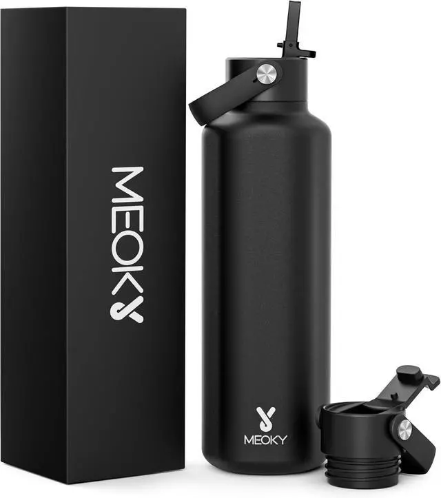 Main image of Meoky Insulated Water Bottle for Men: 24 oz Stainless Steel Water Bottle with Straw and Flip Lid for Work Sports - Commuters Gym Enthusiasts, Night