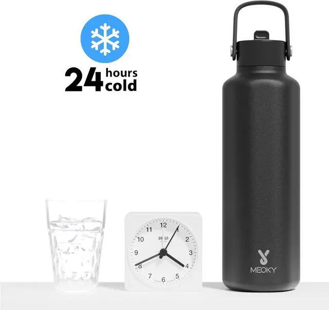 Alt view image 2 of 7 - Meoky Insulated Water Bottle for Men: 24 oz Stainless Steel Water Bottle with Straw and Flip Lid for Work Sports - Commuters Gym Enthusiasts, Night