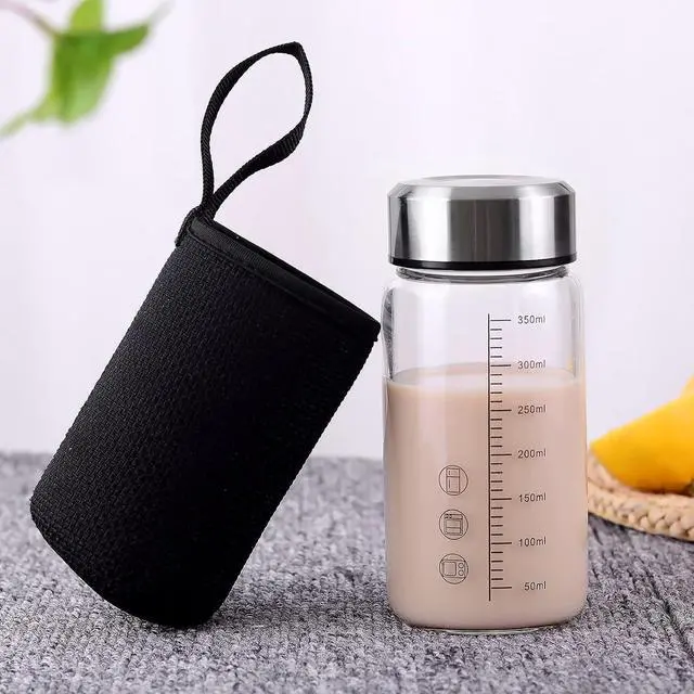 Alt view image 5 of 7 - 12Oz Glass Water Bottle,Glass Shaker Bottle,0.15in/3.8mm Thick Glass,Small Wide Mouth Glass Water Bottle with Lid,Glass Shaker Bottles for Protein Mixes,Glass Juice Bottle