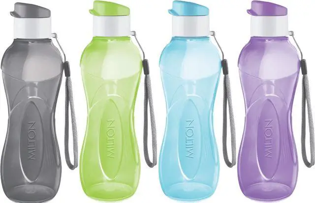 Main image of MILTON Water Bottle Kids Reusable Leakproof 17 Oz 4-Pack Plastic Wide Mouth Large Big Drink Bottle BPA & Leak Free with Handle Strap Carrier for Cycling Camping Hiking Gym Yoga