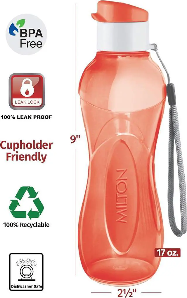 Alt view image 2 of 5 - MILTON Water Bottle Kids Reusable Leakproof 17 Oz 4-Pack Plastic Wide Mouth Large Big Drink Bottle BPA & Leak Free with Handle Strap Carrier for Cycling Camping Hiking Gym Yoga