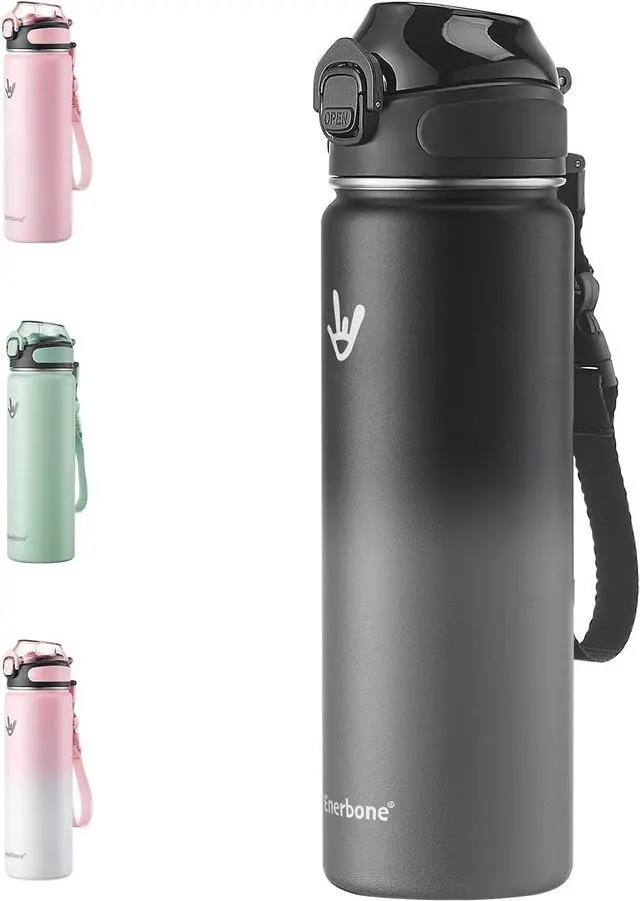 Main image of Enerbone Insulated Water Bottle, 24 oz Stainless Steel Water Bottles with Carrying Strap, Double-Wall Vacuum Insulation Thermos, Leakproof Sports Bottle with Straw, Keep Drinks Hot or Cold for Hours